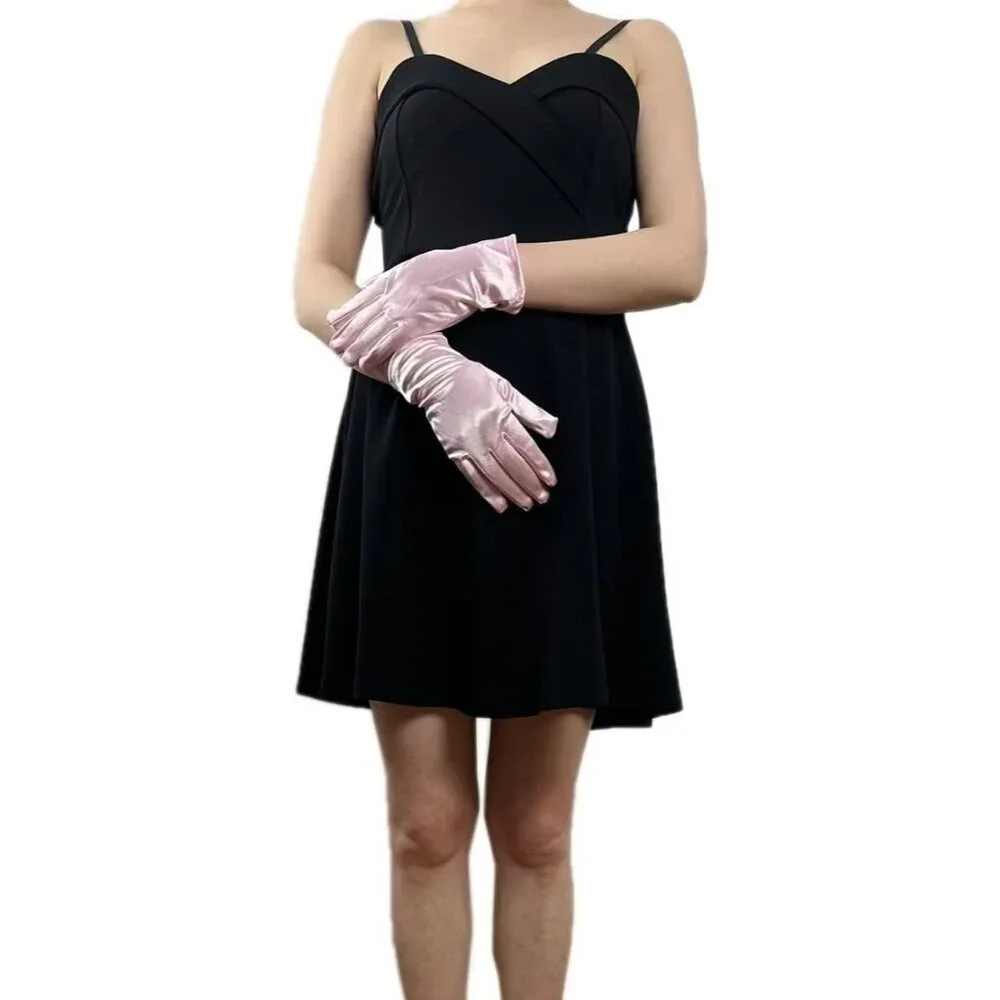 Women's Evening Light Pink Short Satin Lace Gloves Gothic Choker Necklace design